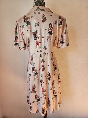 Sourpuss Cream Hawaiian Pinup Dress with Red Accents
